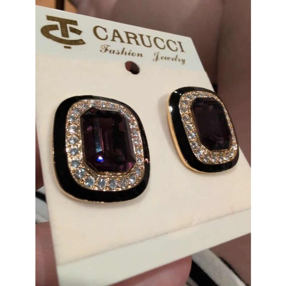 Vintage 80s Carucci Statement Earrings Enamel Rhinestone NWT Deadstock